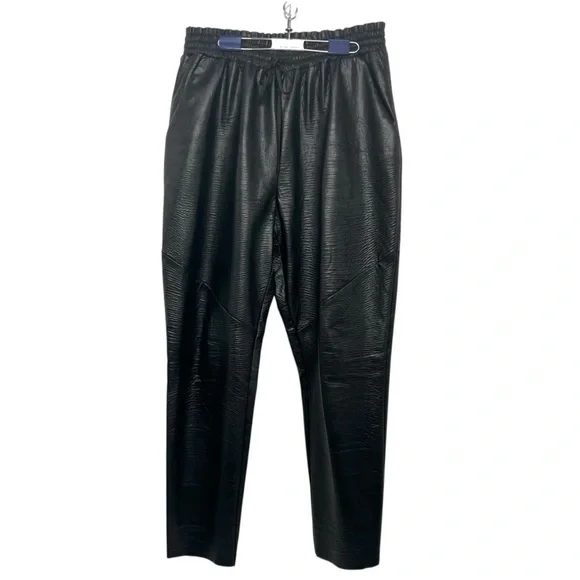 Ramy Brooke New York Samson Black Faux Leather High Rise Jogger Pants Womens Med - Picture 5 of 14